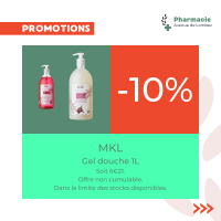 Promotion sur les gels douches de MKL à la Pharmacie Avenue de Lombez.