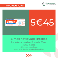 Promotion sur Elmex Nettoyage Intense à la Pharmacie Avenue de Lombez.