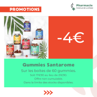 Promotion sur les gummies Santarome à la Pharmacie Avenue de Lombez.